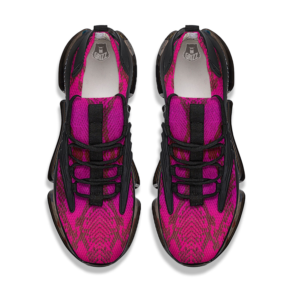 Snakeskin Black And Pink Magenta Print Black Gym Shoes-grizzshop
