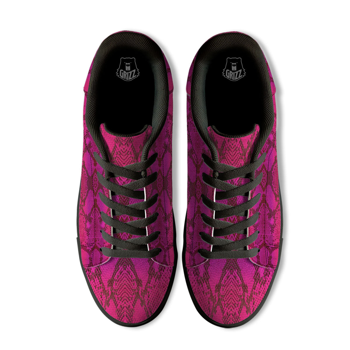 Snakeskin Black And Pink Magenta Print Black Low Top Sneakers-grizzshop