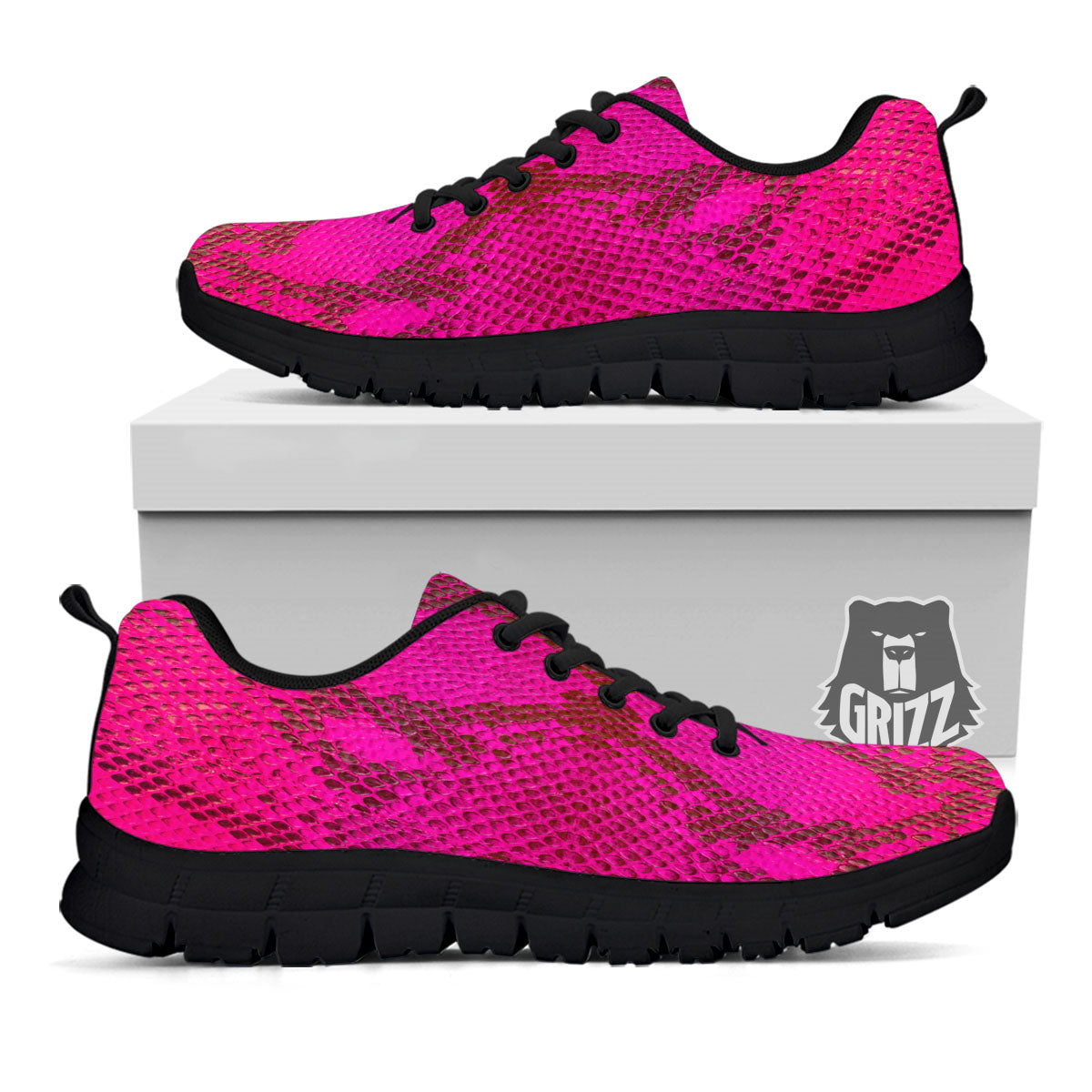 Snakeskin Black And Pink Magenta Print Black Sneaker-grizzshop