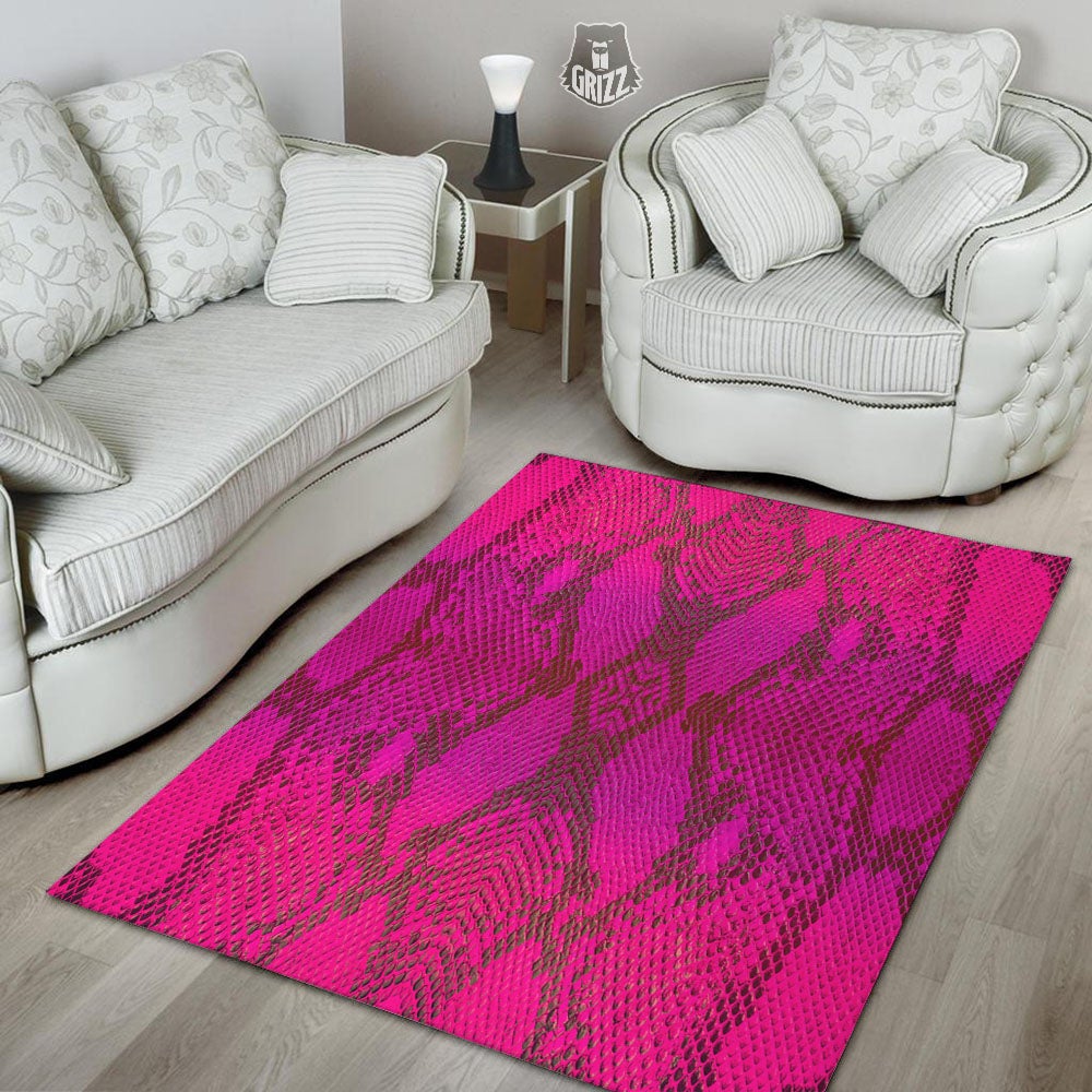 Snakeskin Black And Pink Magenta Print Floor Mat-grizzshop