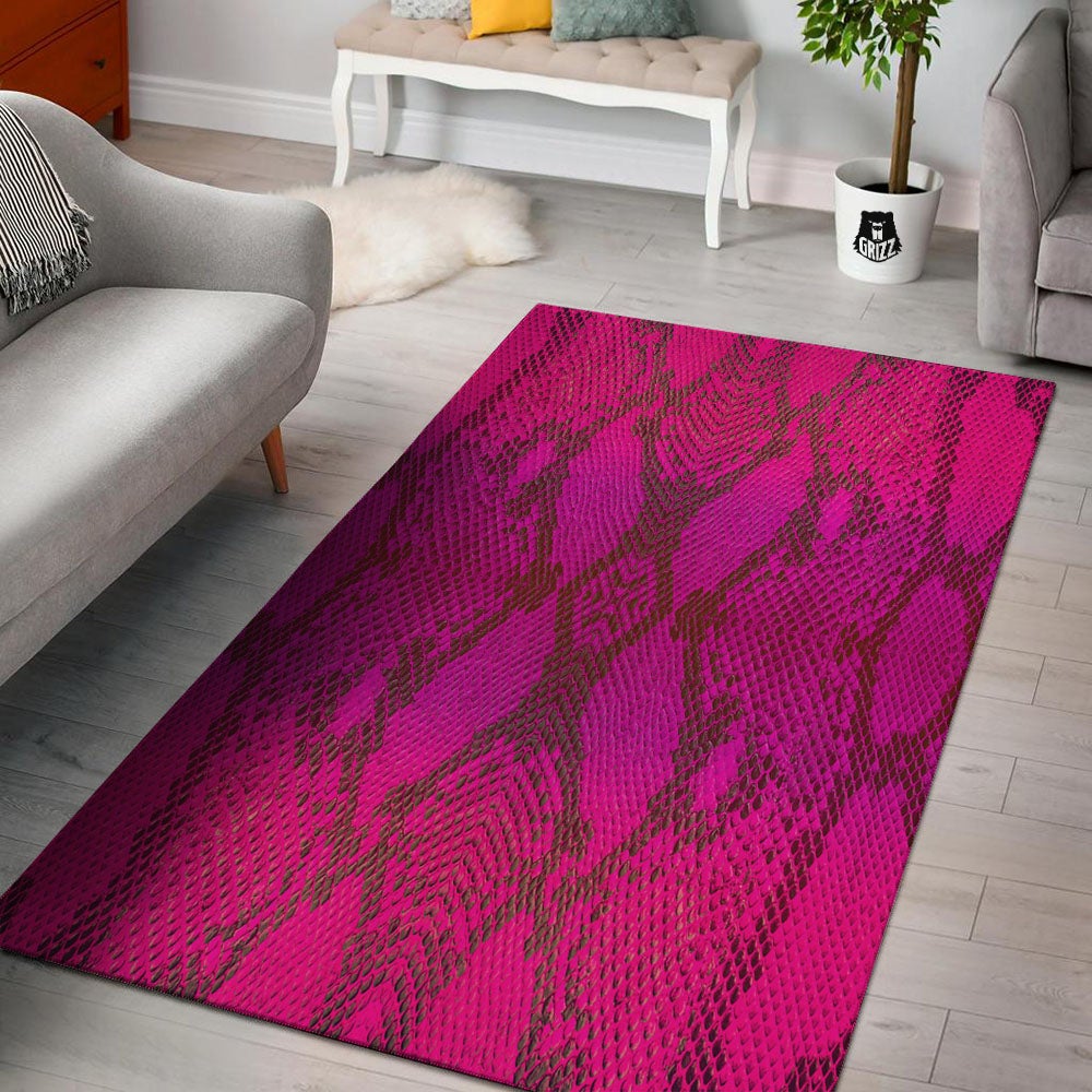 Snakeskin Black And Pink Magenta Print Floor Mat-grizzshop