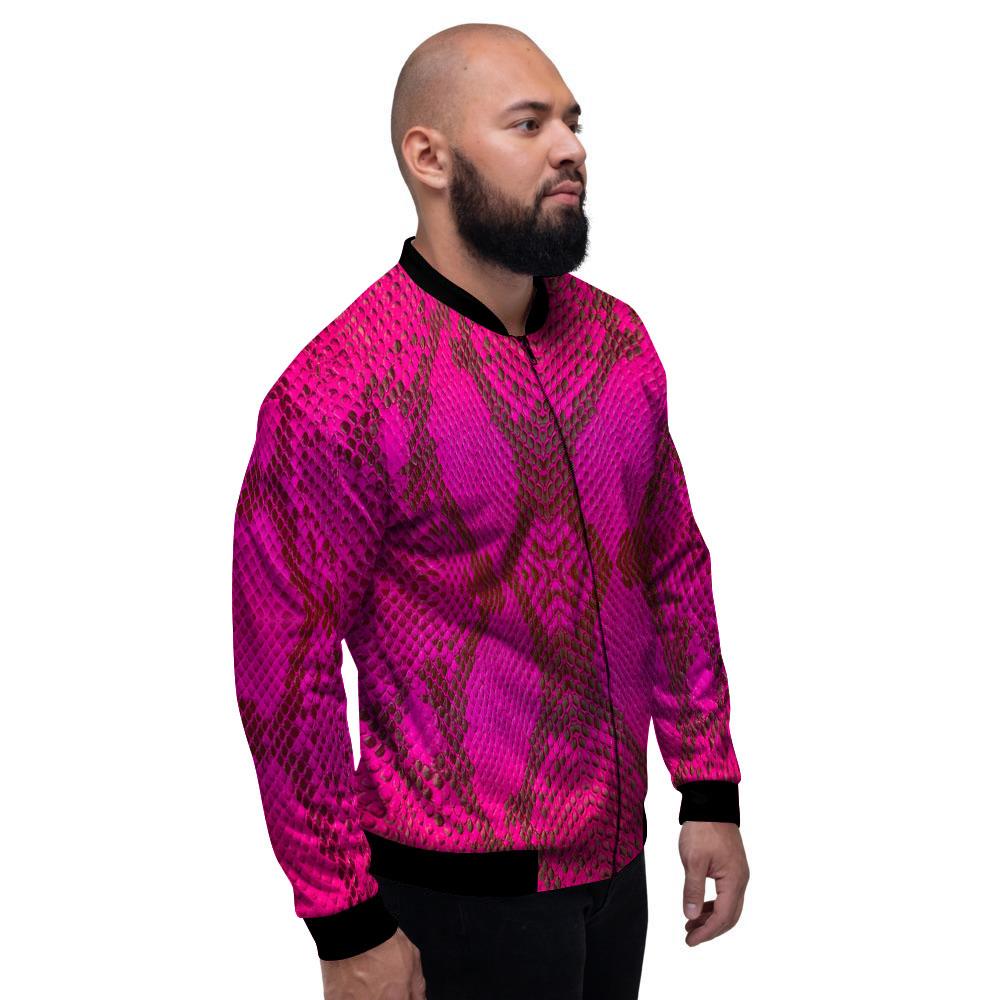 Snakeskin Black And Pink Magenta Print Men's Bomber Jacket-grizzshop