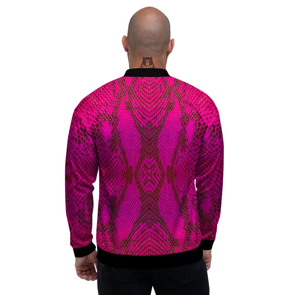 Snakeskin Black And Pink Magenta Print Men's Bomber Jacket-grizzshop