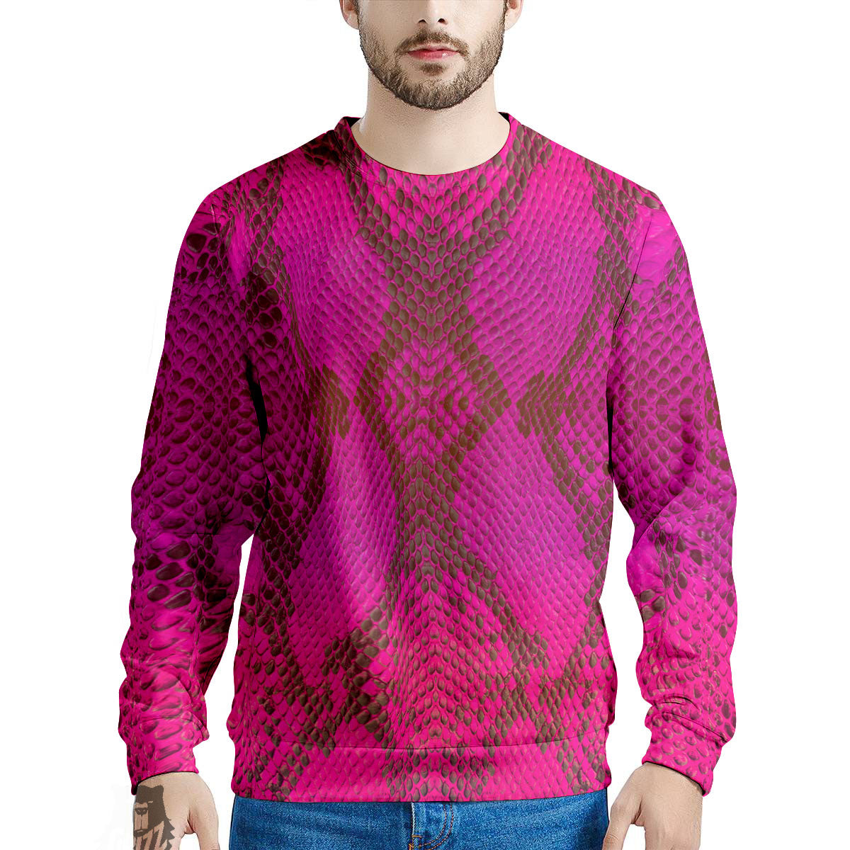 Snakeskin Black And Pink Magenta Print Men's Sweatshirt-grizzshop