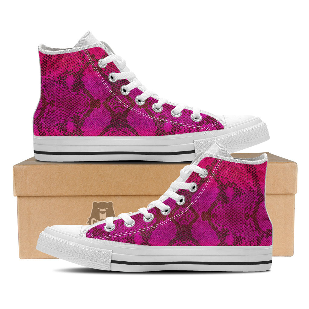 Snakeskin Black And Pink Magenta Print White High Top Shoes-grizzshop