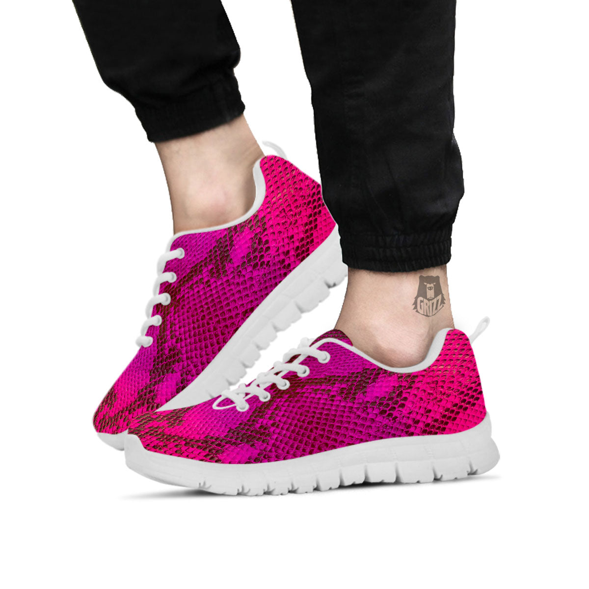 Snakeskin Black And Pink Magenta Print White Sneaker-grizzshop