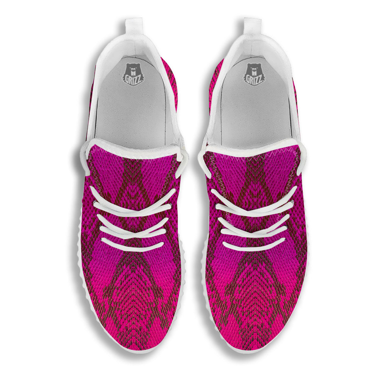 Snakeskin Black And Pink Magenta Print White Walking Shoes-grizzshop