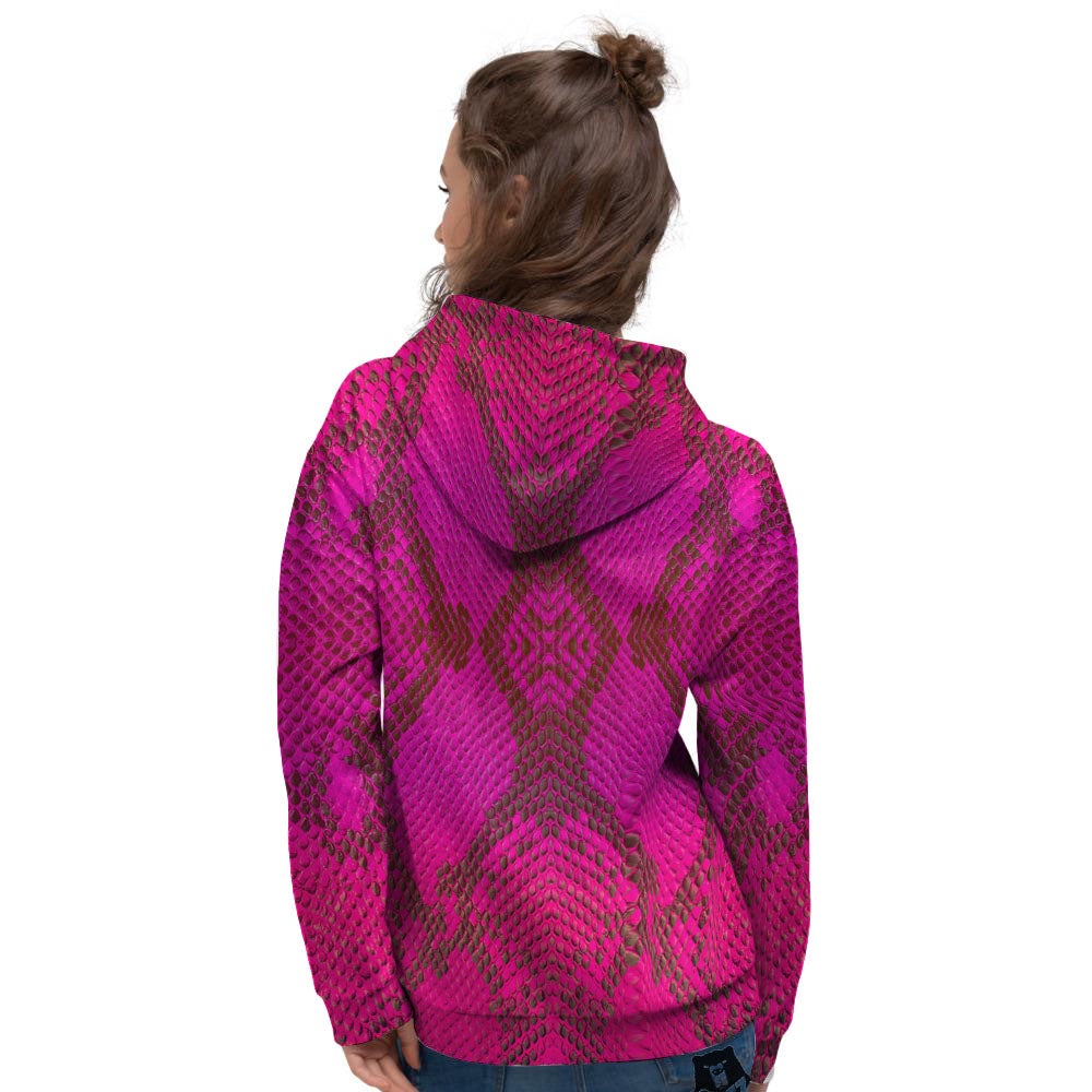 Snakeskin Black And Pink Magenta Print Women's Hoodie-grizzshop