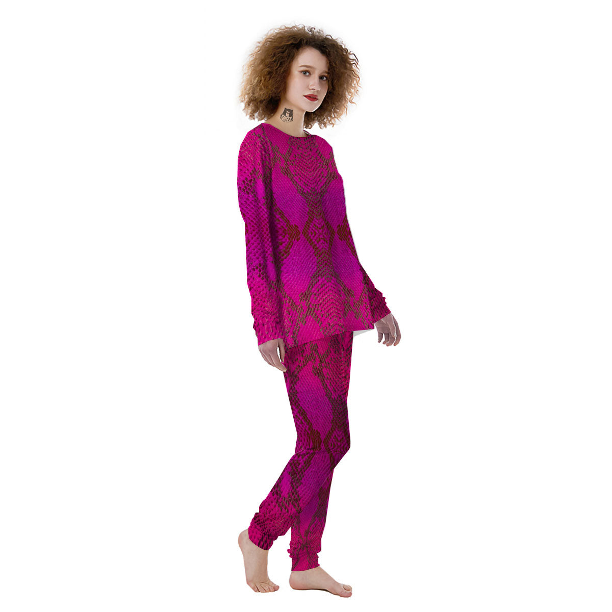 Snakeskin Black And Pink Magenta Print Women's Pajamas-grizzshop