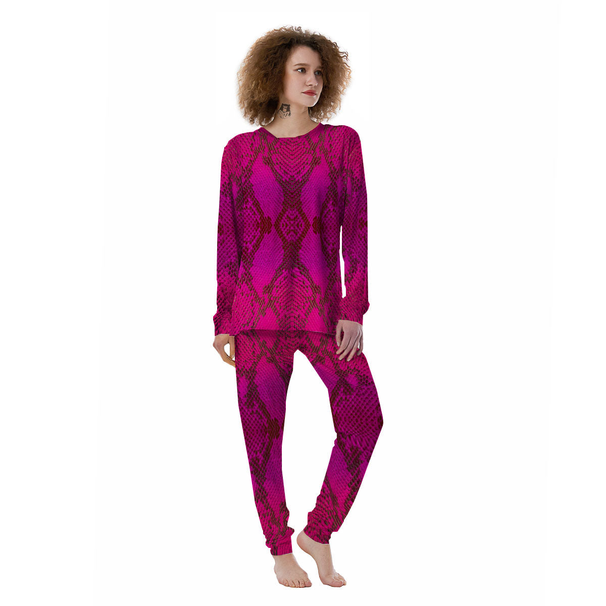 Snakeskin Black And Pink Magenta Print Women's Pajamas-grizzshop