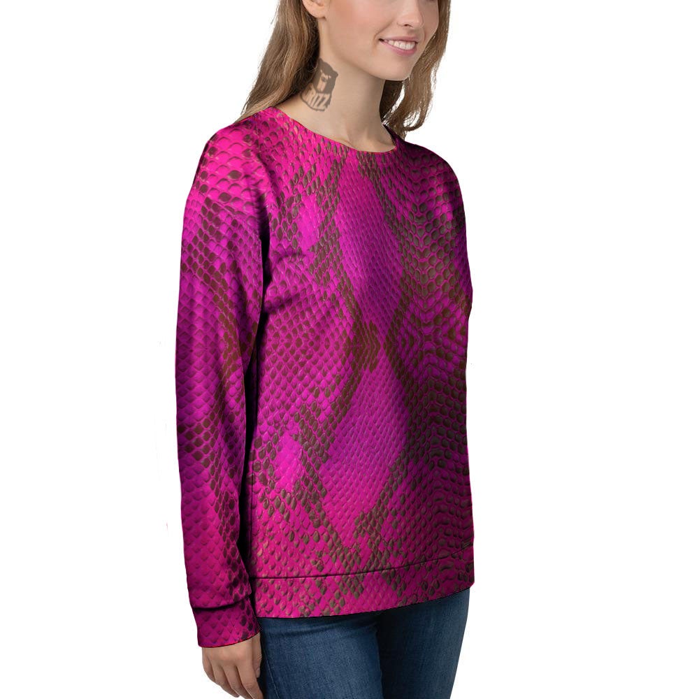 Snakeskin Black And Pink Magenta Print Women's Sweatshirt-grizzshop