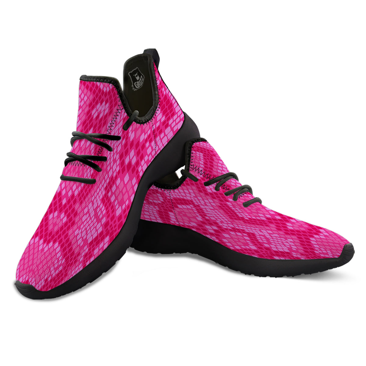 Snakeskin Black And Pink Neon Print Black Athletic Shoes-grizzshop