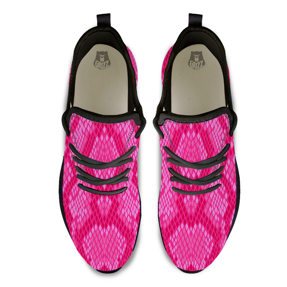 Snakeskin Black And Pink Neon Print Black Athletic Shoes-grizzshop