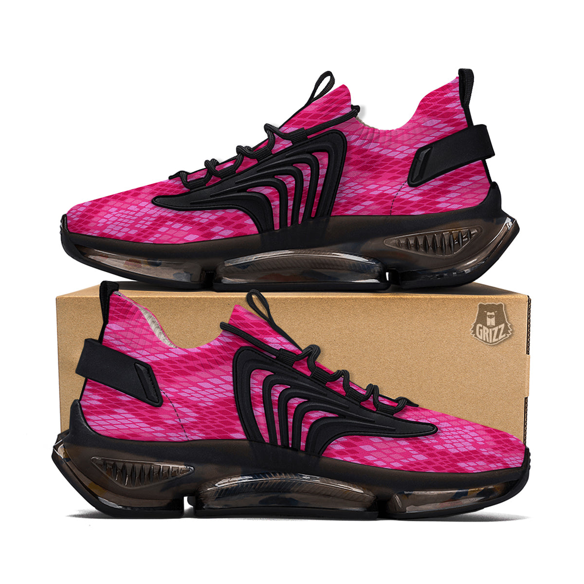 Snakeskin Black And Pink Neon Print Black Gym Shoes-grizzshop