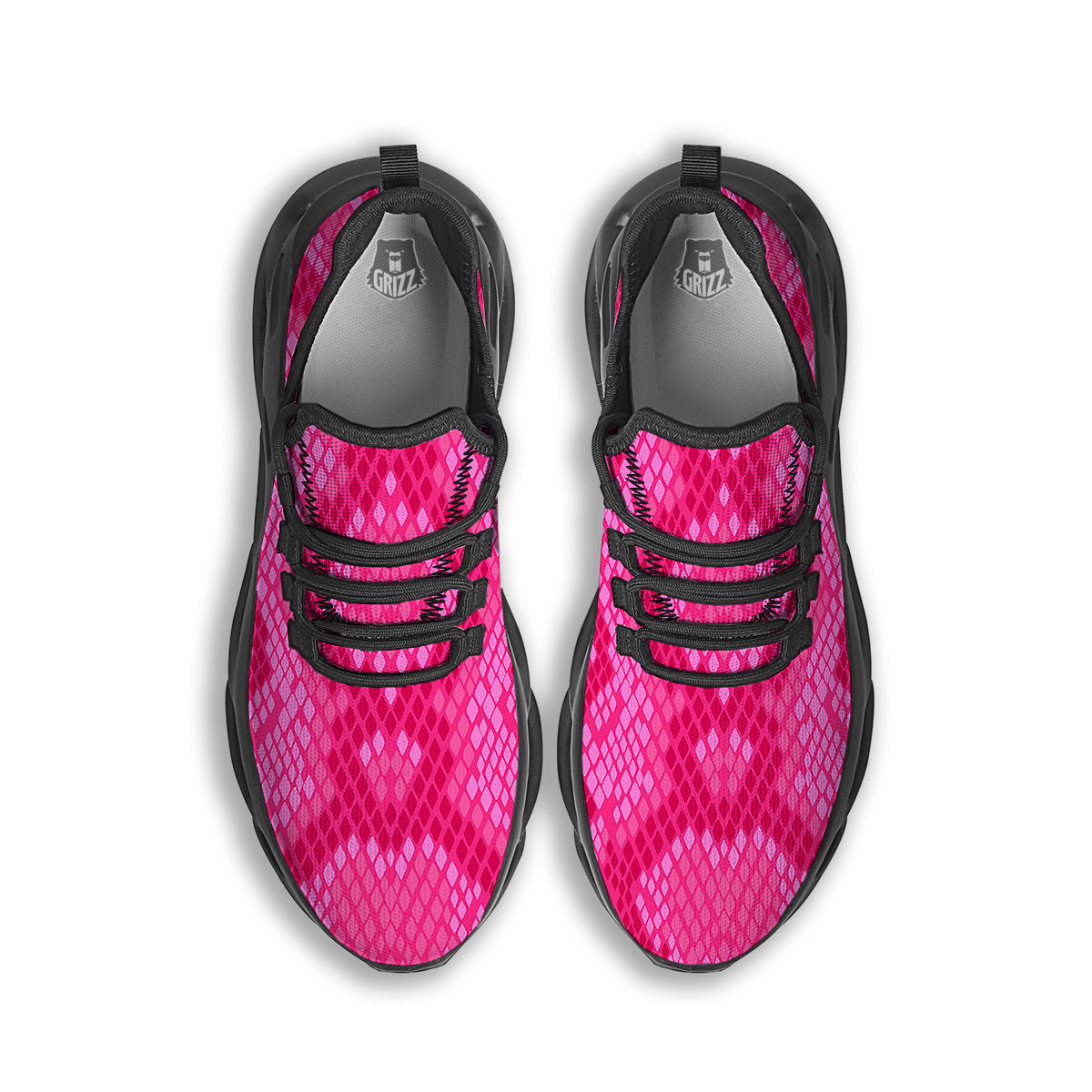 Snakeskin Black And Pink Neon Print Black Running Shoes-grizzshop