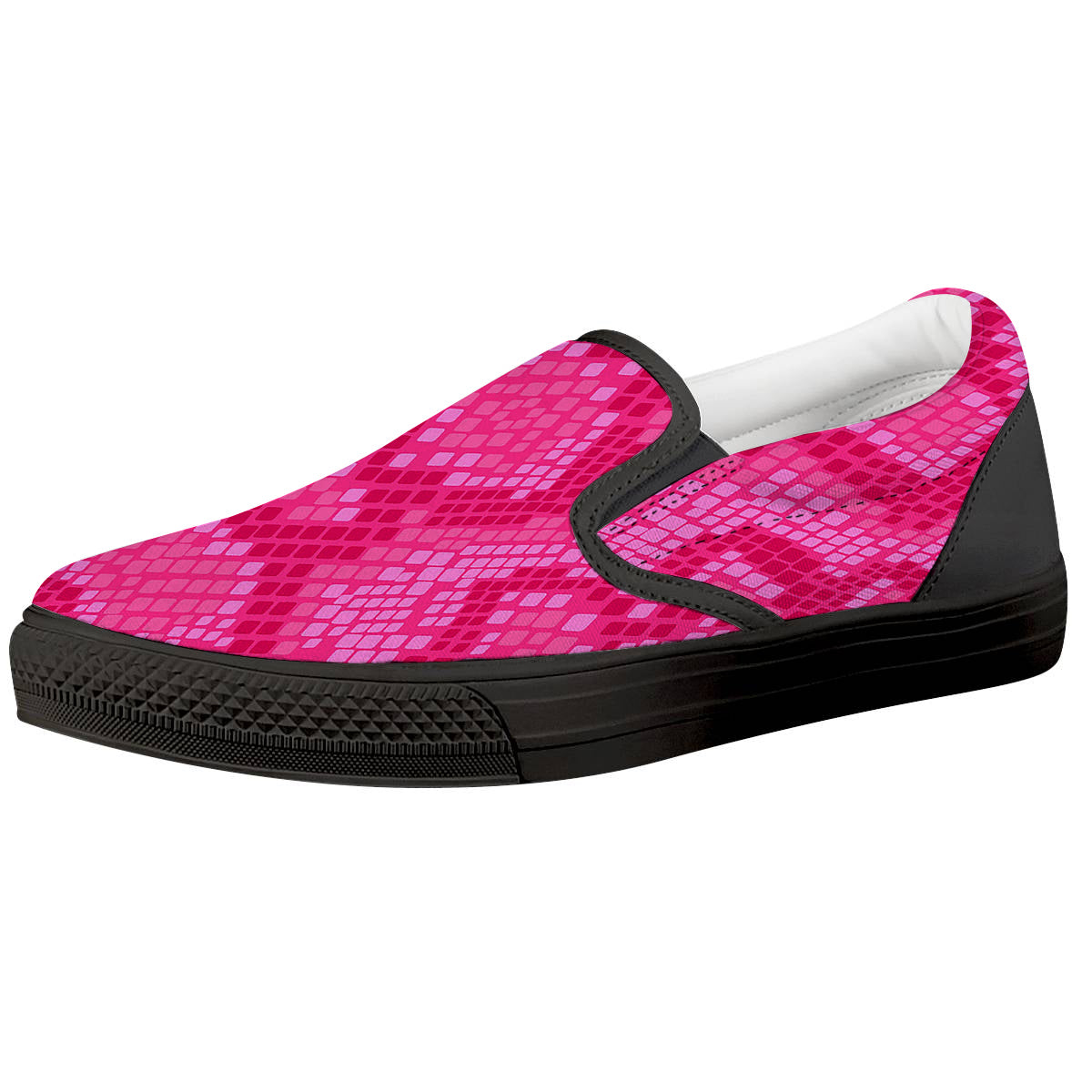 Snakeskin Black And Pink Neon Print Black Slip On Shoes-grizzshop