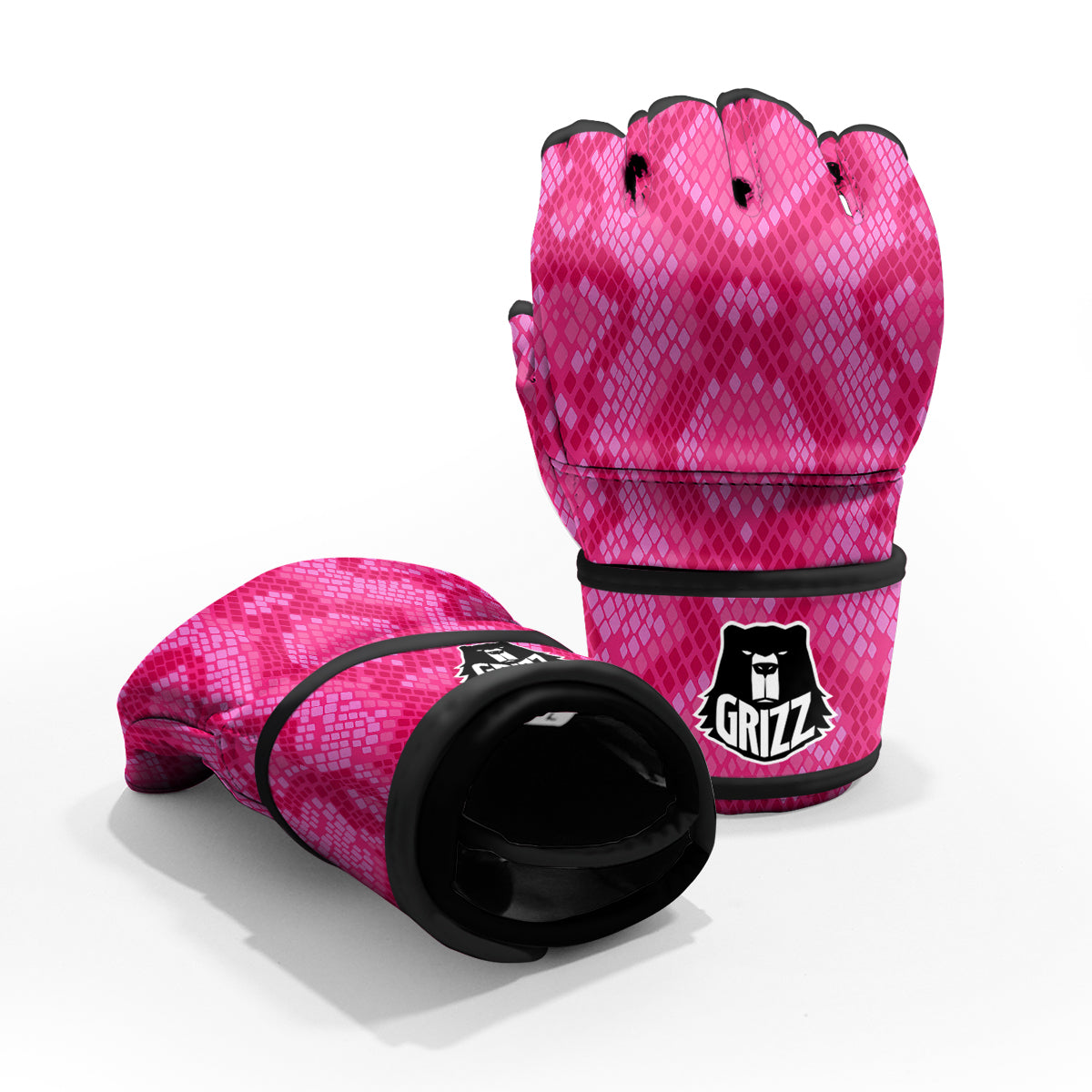 Snakeskin Black And Pink Neon Print MMA Gloves-grizzshop