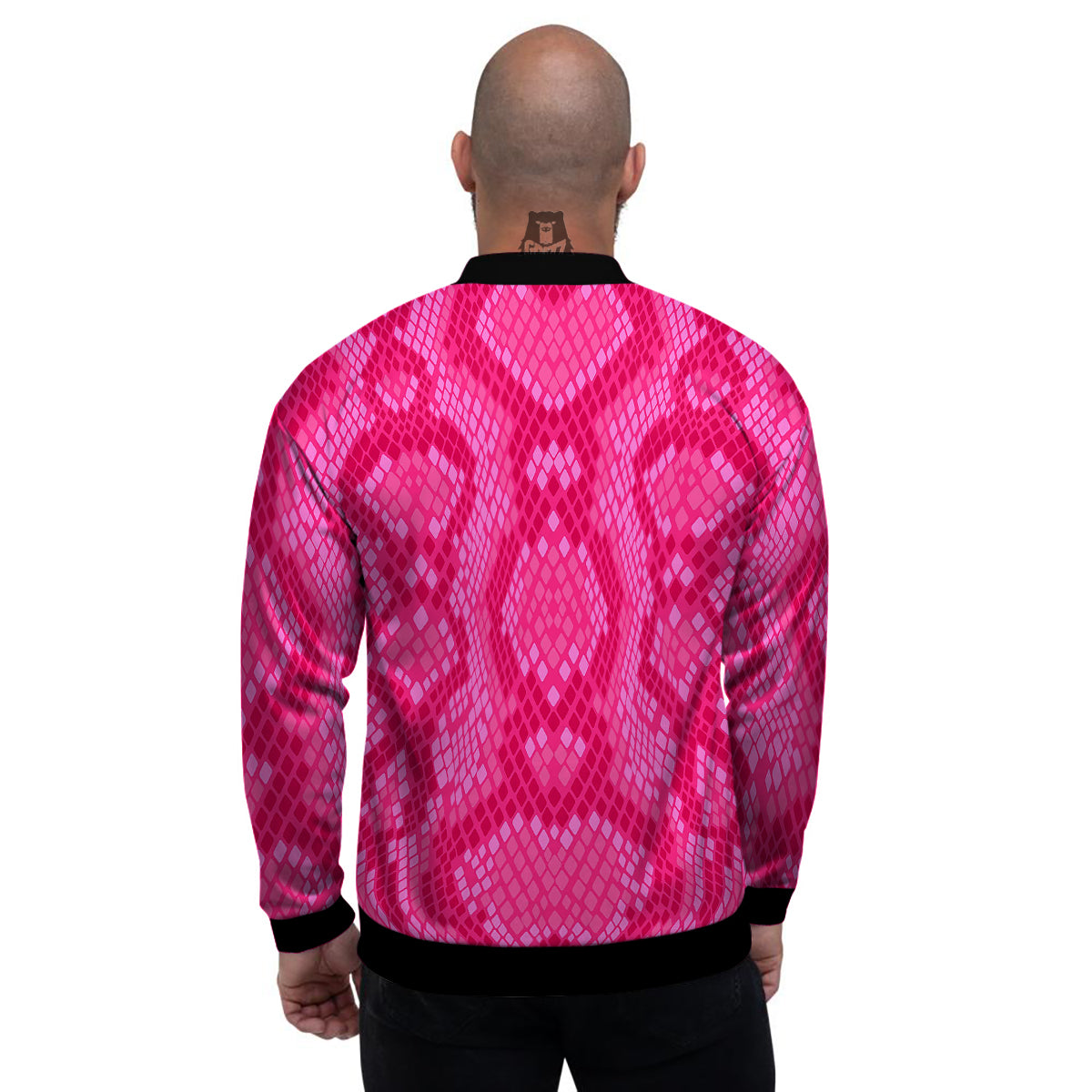Snakeskin Black And Pink Neon Print Men's Bomber Jacket-grizzshop