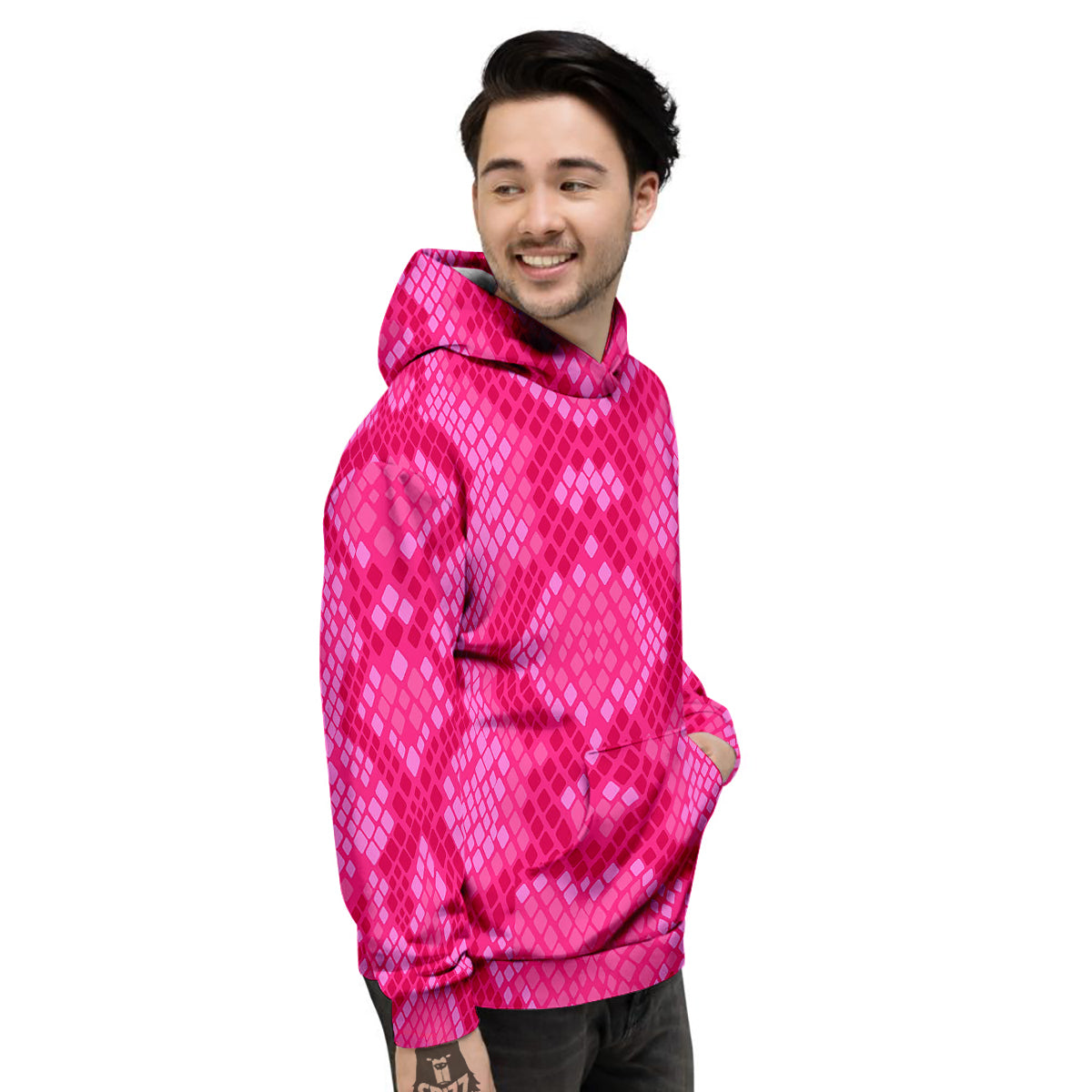 Snakeskin Black And Pink Neon Print Men's Hoodie-grizzshop