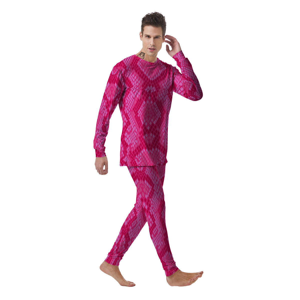 Snakeskin Black And Pink Neon Print Men's Pajamas-grizzshop