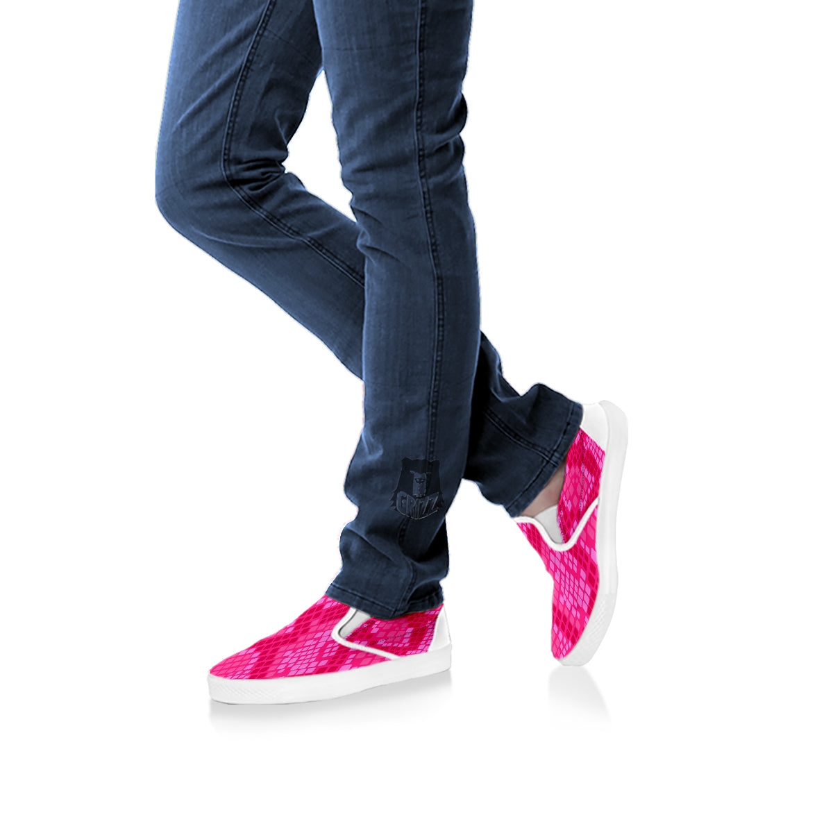 Snakeskin Black And Pink Neon Print White Slip On Shoes-grizzshop