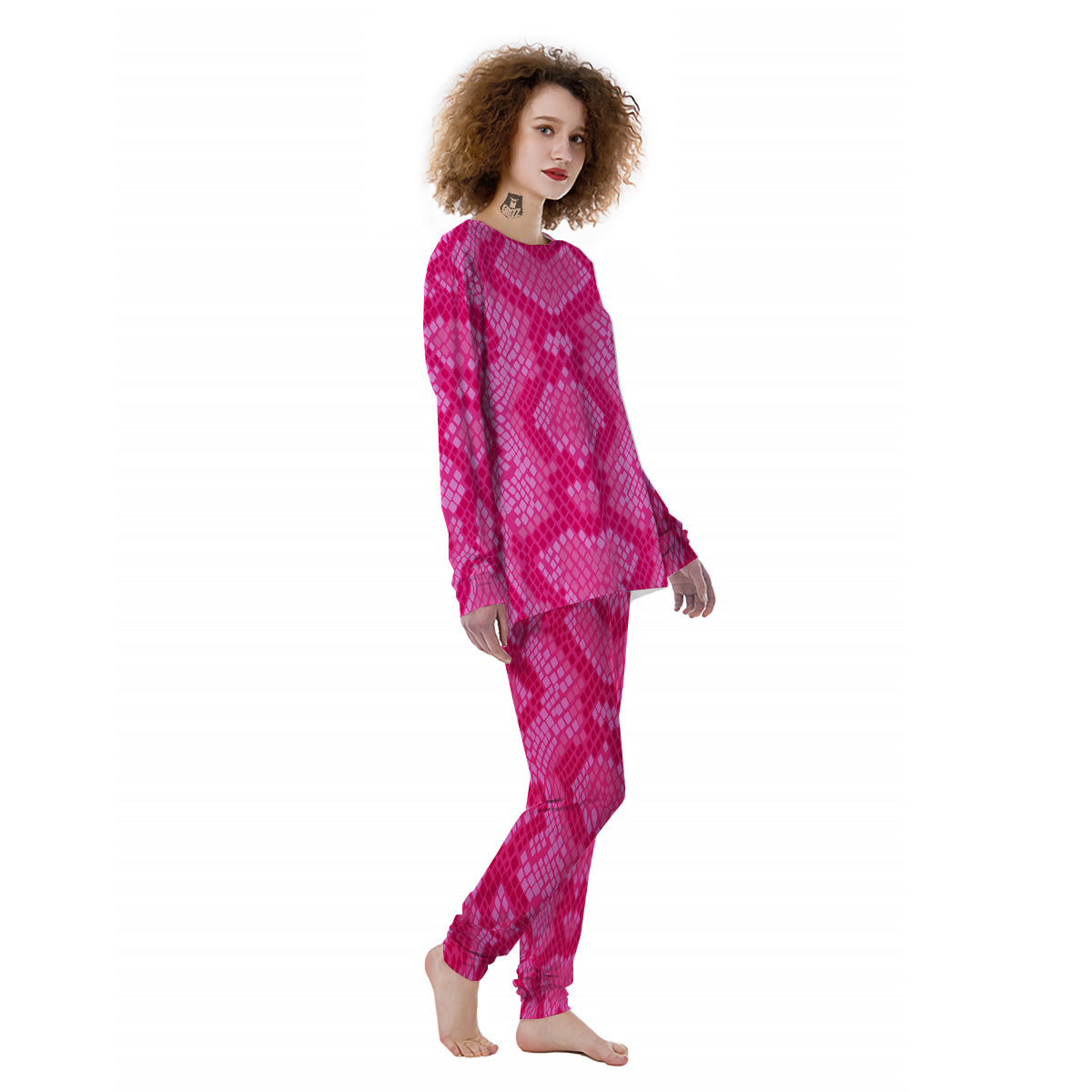 Snakeskin Black And Pink Neon Print Women's Pajamas-grizzshop