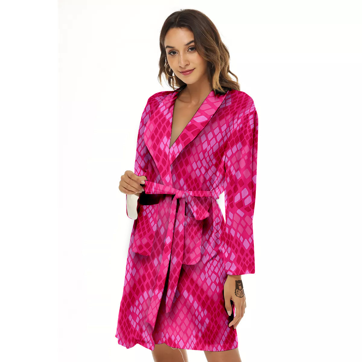 Snakeskin Black And Pink Neon Print Women's Robe-grizzshop