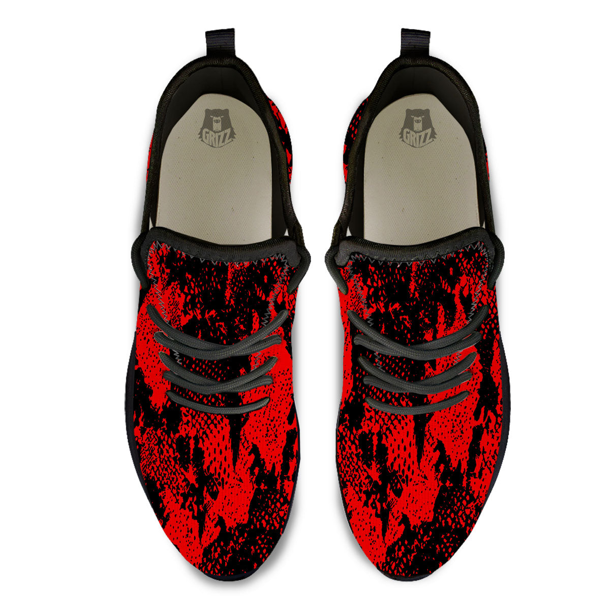 Snakeskin Black And Red Print Black Athletic Shoes-grizzshop
