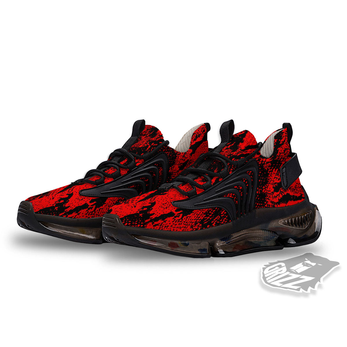 Snakeskin Black And Red Print Black Gym Shoes-grizzshop