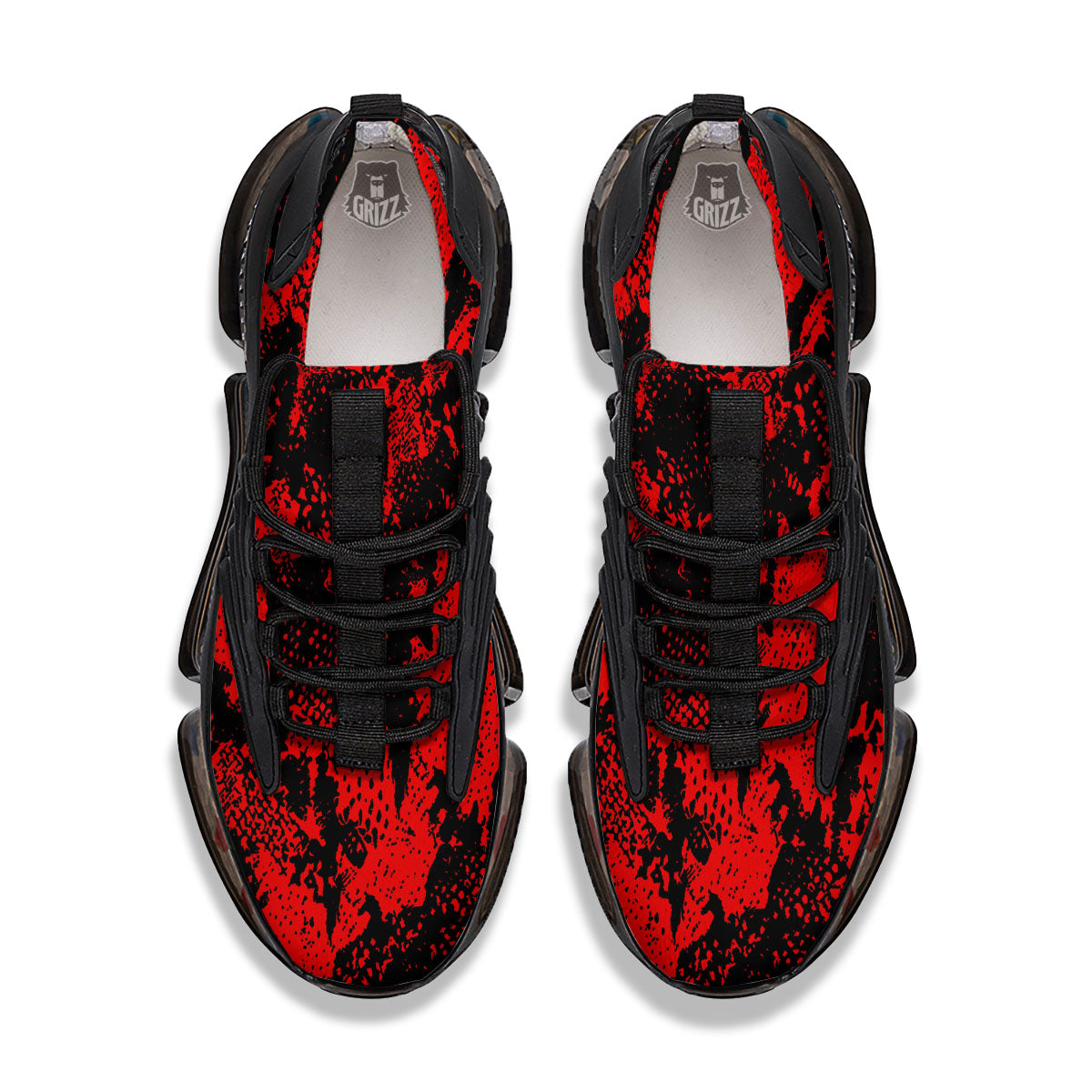Snakeskin Black And Red Print Black Gym Shoes-grizzshop