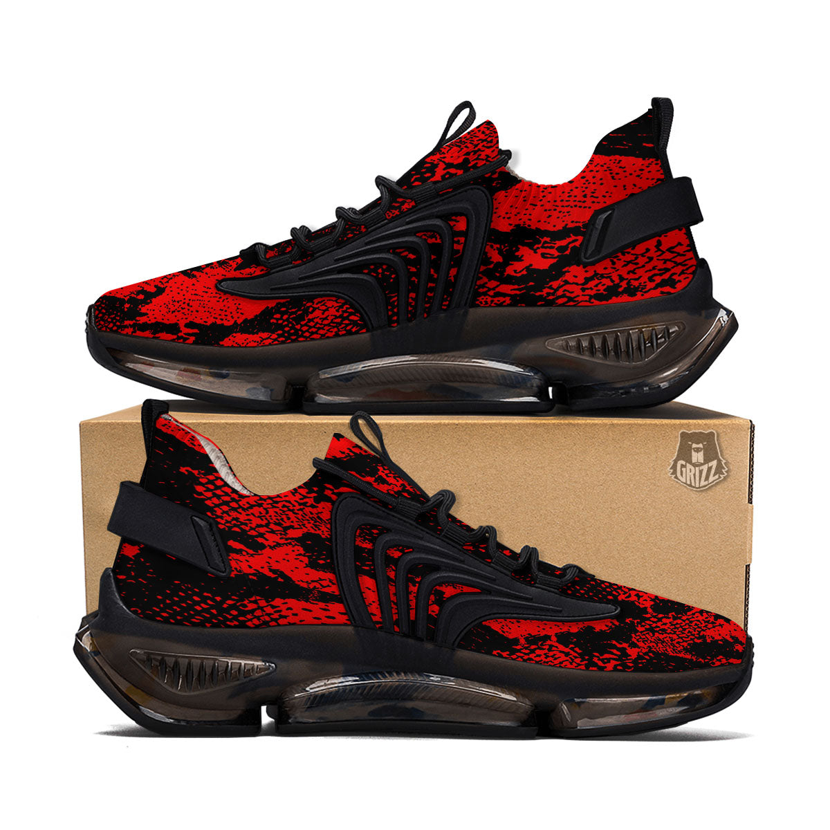 Snakeskin Black And Red Print Black Gym Shoes-grizzshop