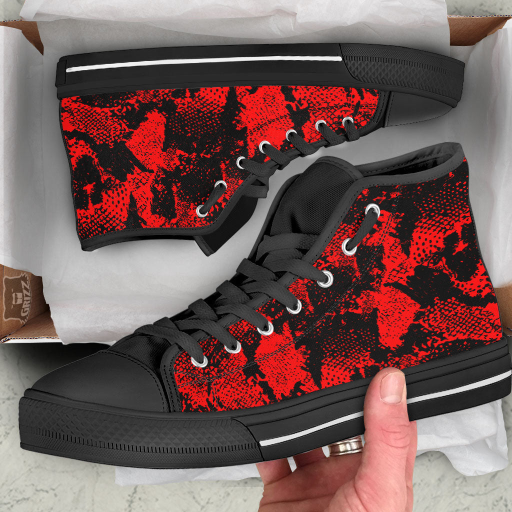 Snakeskin Black And Red Print Black High Top Shoes-grizzshop