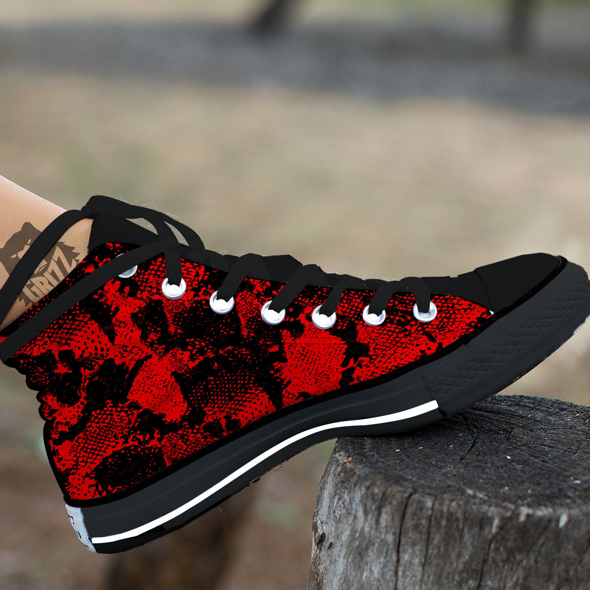 Snakeskin Black And Red Print Black High Top Shoes-grizzshop