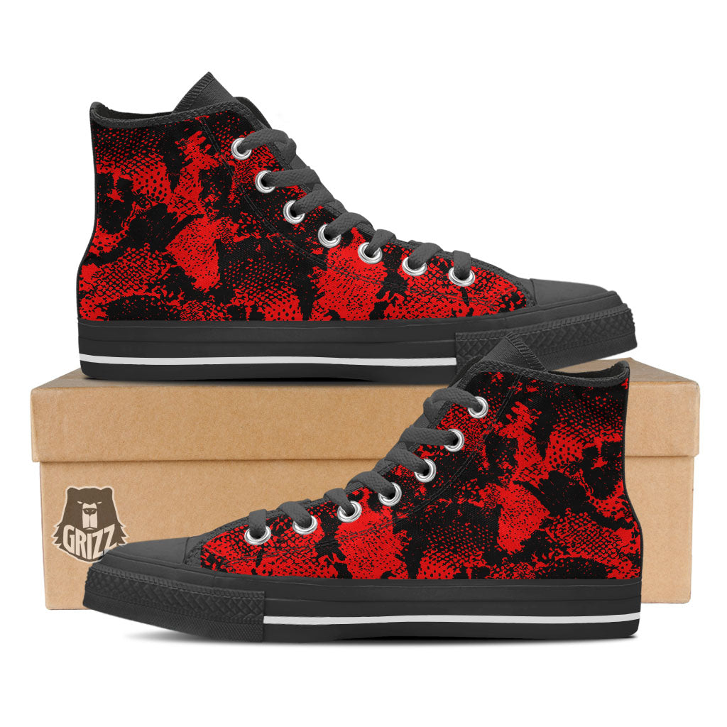 Snakeskin Black And Red Print Black High Top Shoes-grizzshop