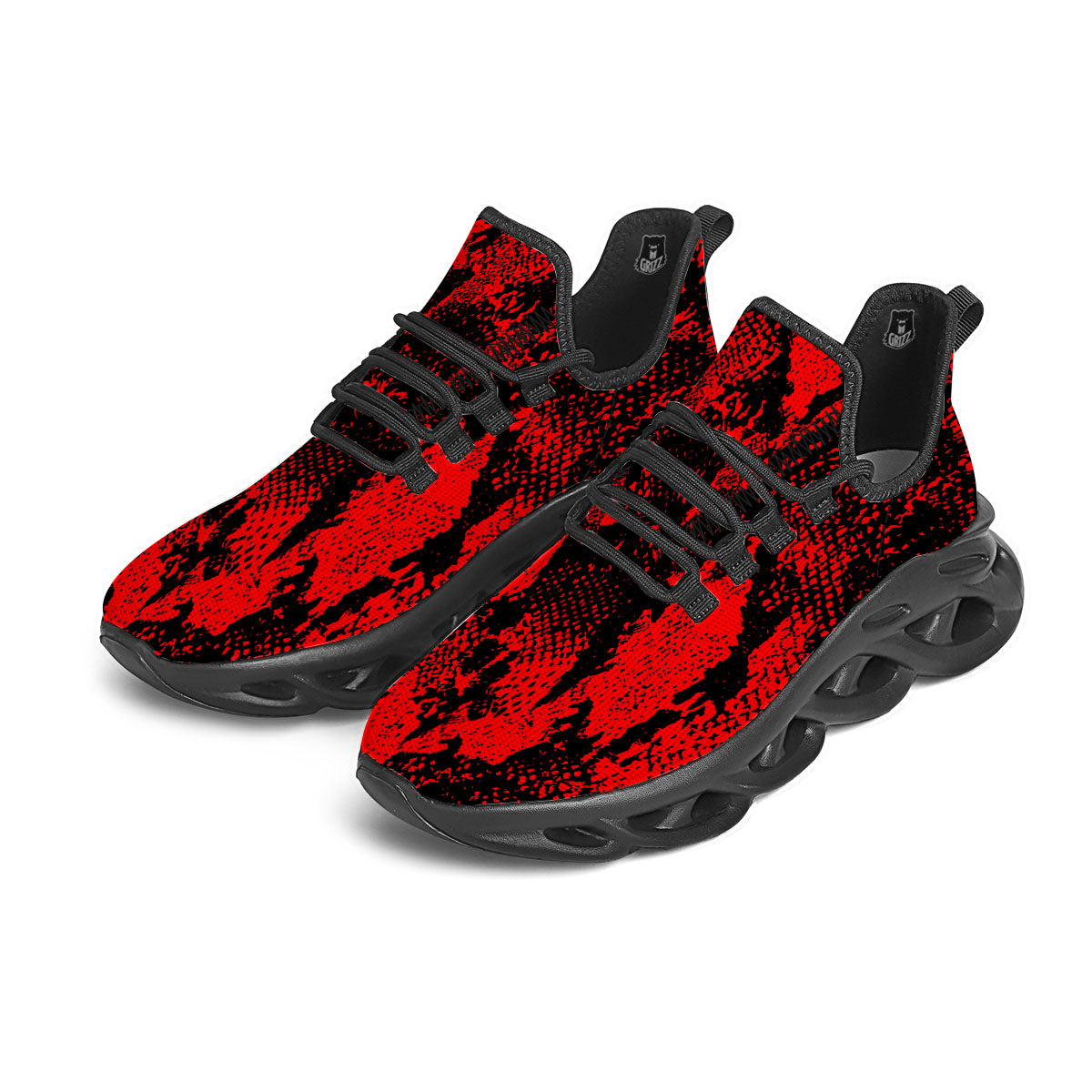 Snakeskin Black And Red Print Black Running Shoes-grizzshop