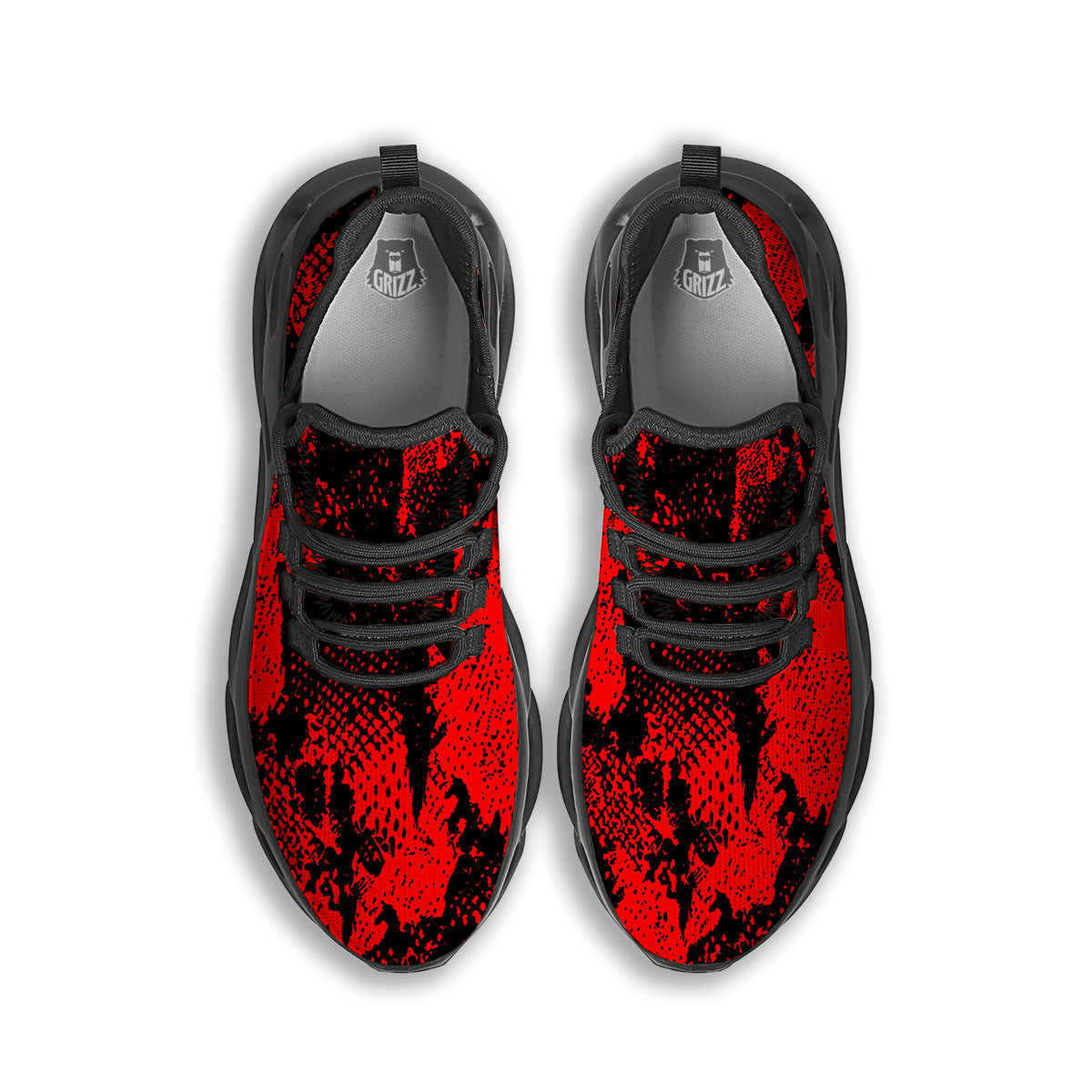 Snakeskin Black And Red Print Black Running Shoes-grizzshop