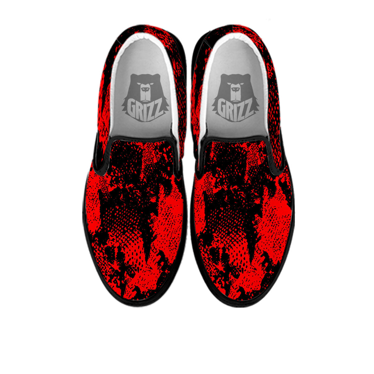 Snakeskin Black And Red Print Black Slip On Shoes-grizzshop