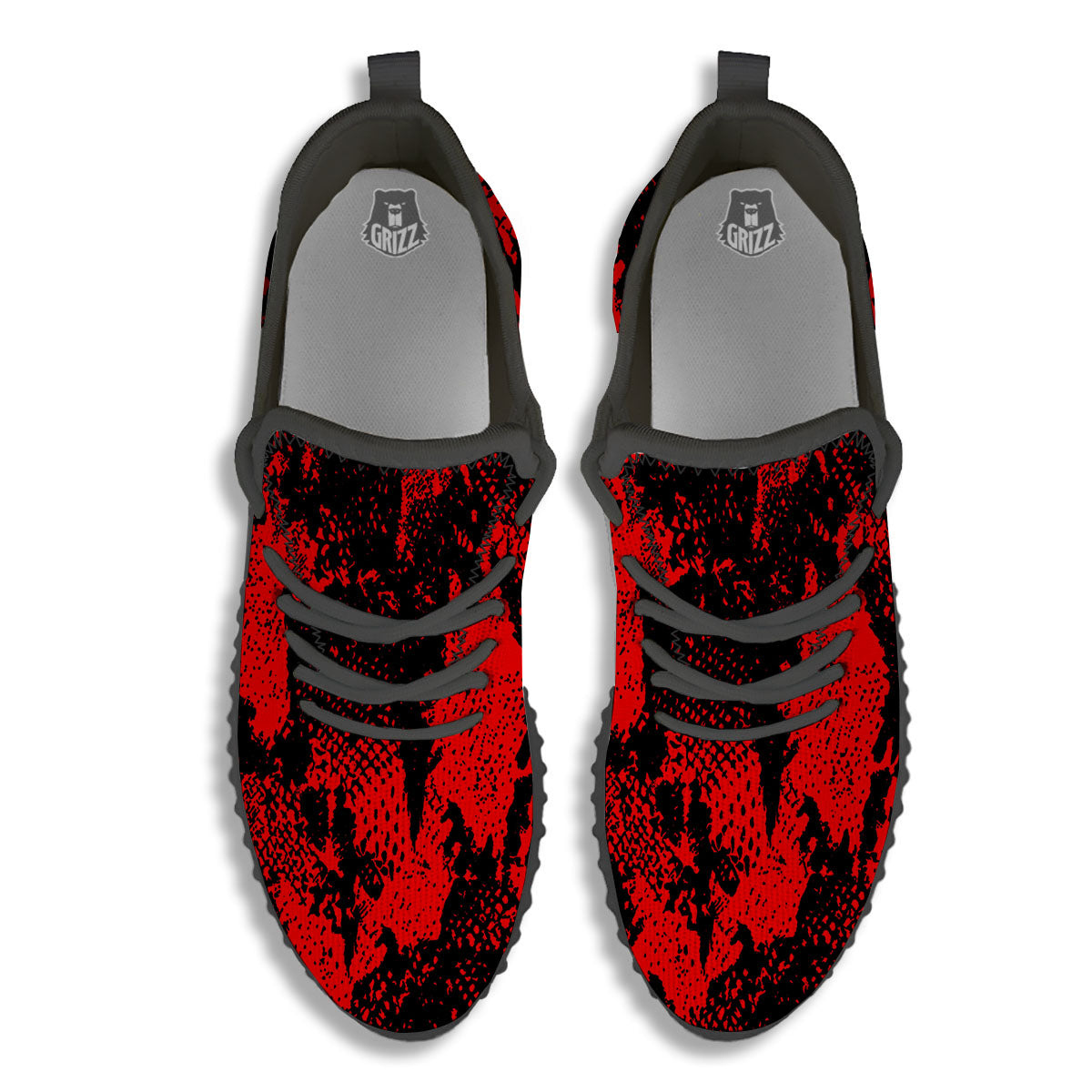 Snakeskin Black And Red Print Black Walking Shoes-grizzshop