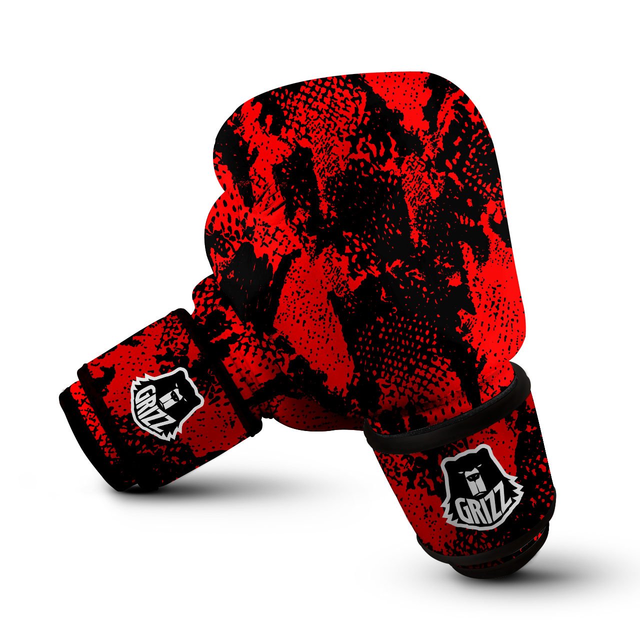 Snakeskin Black And Red Print Boxing Gloves-grizzshop