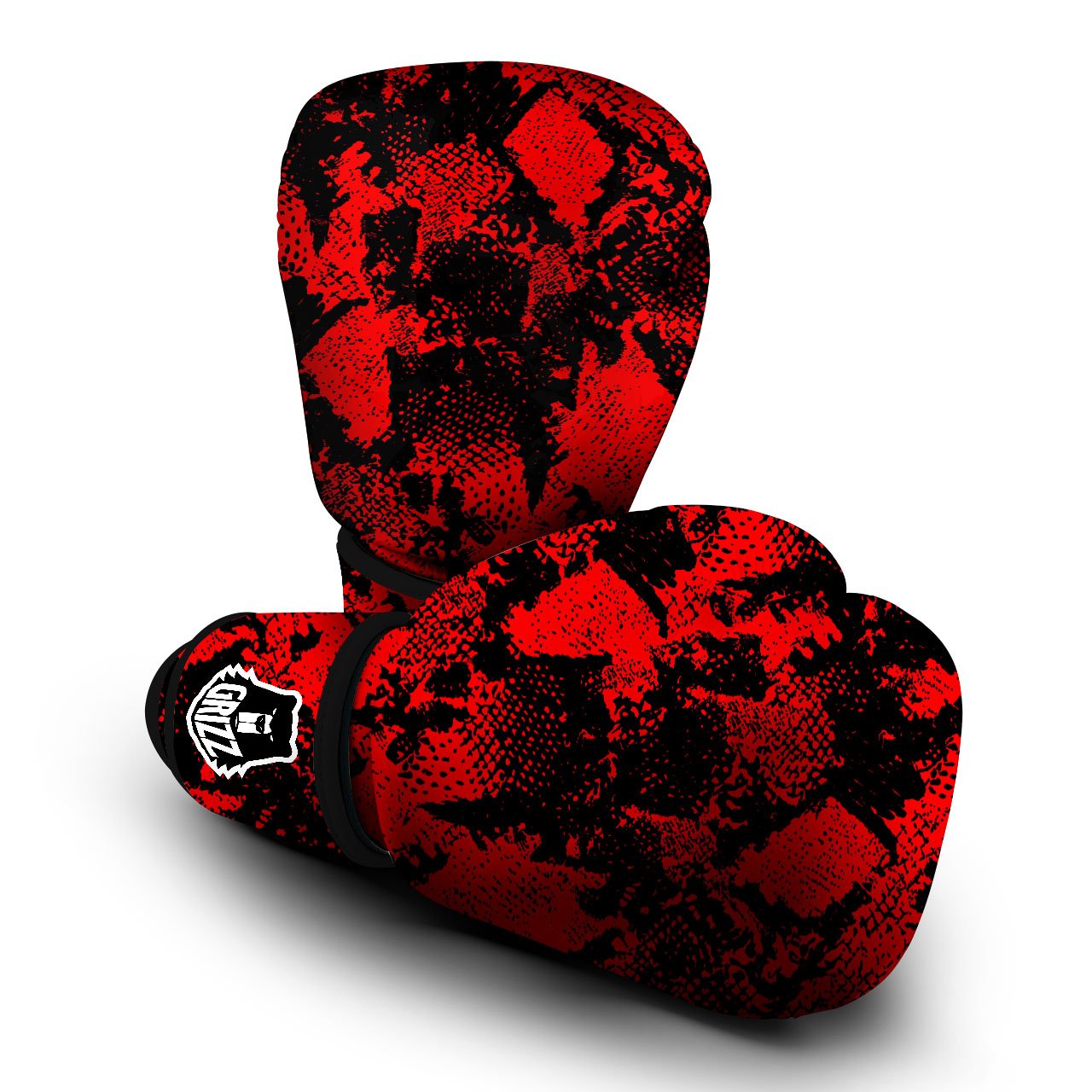 Snakeskin Black And Red Print Boxing Gloves-grizzshop