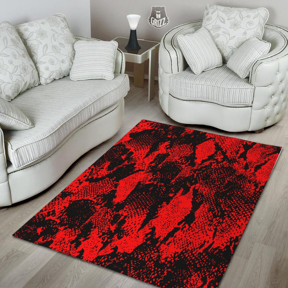 Snakeskin Black And Red Print Floor Mat-grizzshop