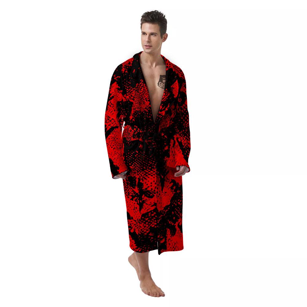 Snakeskin Black And Red Print Men's Robe-grizzshop