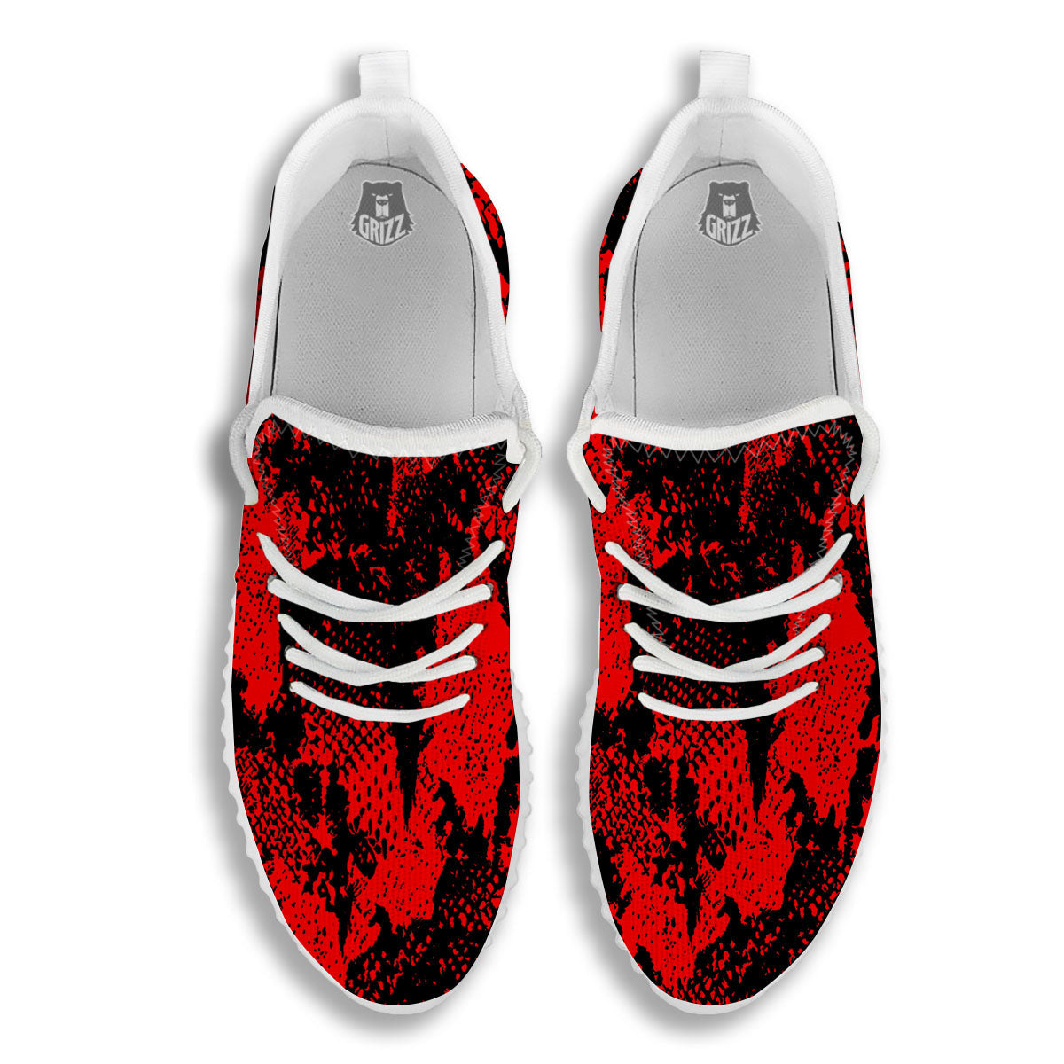 Snakeskin Black And Red Print White Walking Shoes-grizzshop