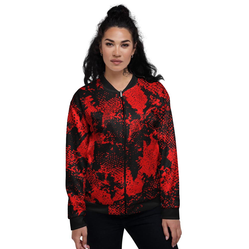 Snakeskin Black And Red Print Women's Bomber Jacket-grizzshop