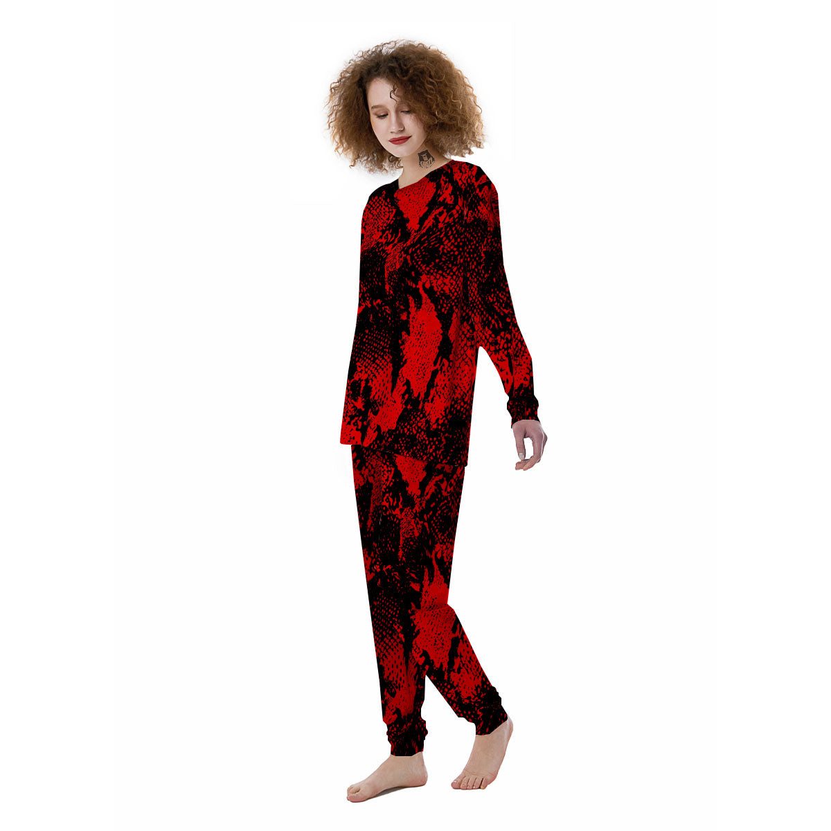 Snakeskin Black And Red Print Women's Pajamas-grizzshop