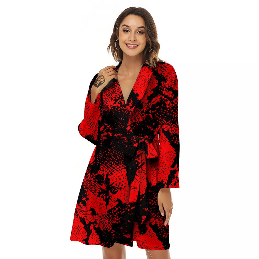 Snakeskin Black And Red Print Women's Robe-grizzshop
