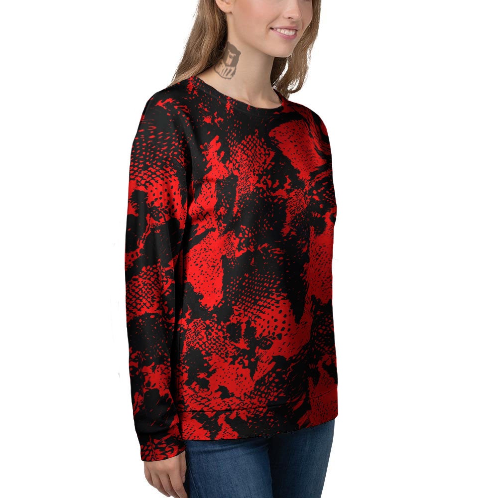 Snakeskin Black And Red Print Women's Sweatshirt-grizzshop