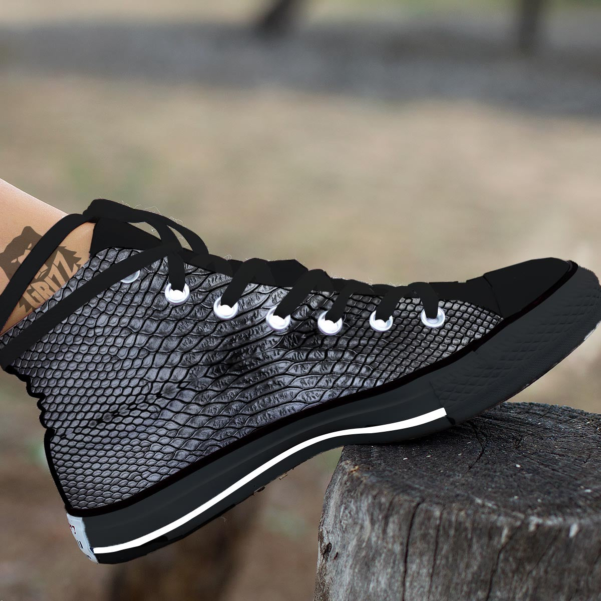 Snakeskin Black And Tan Print Pattern Black High Top Shoes-grizzshop