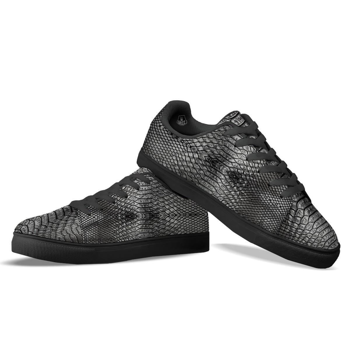 Snakeskin Black And Tan Print Pattern Black Low Top Sneakers-grizzshop