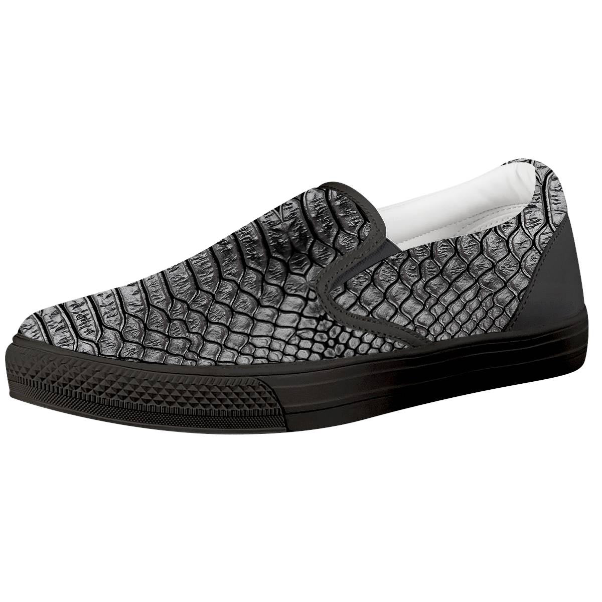 Snakeskin Black And Tan Print Pattern Black Slip On Shoes-grizzshop
